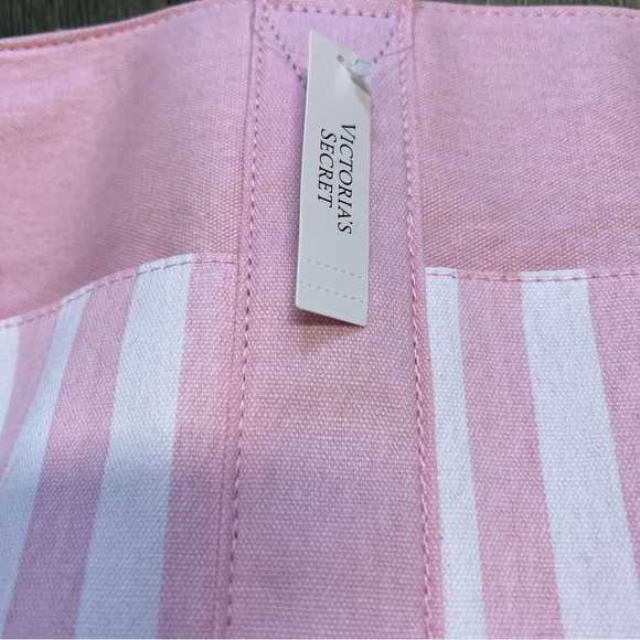 NWT Victoria’s Secret Iconic Pink Canvas Cotton Striped Tote ShoulderTravel Bag - Picture 8 of 10